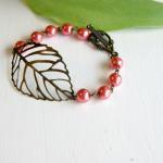 Pink Brass Leaf Bracelet 