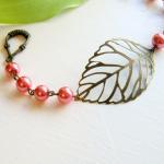 Pink Brass Leaf Bracelet 