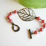 Pink Brass Leaf Bracelet 