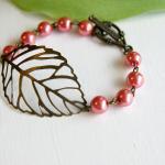 Pink Brass Leaf Bracelet 