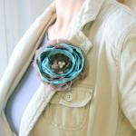 Taupe and Blue Fabric Flowe..