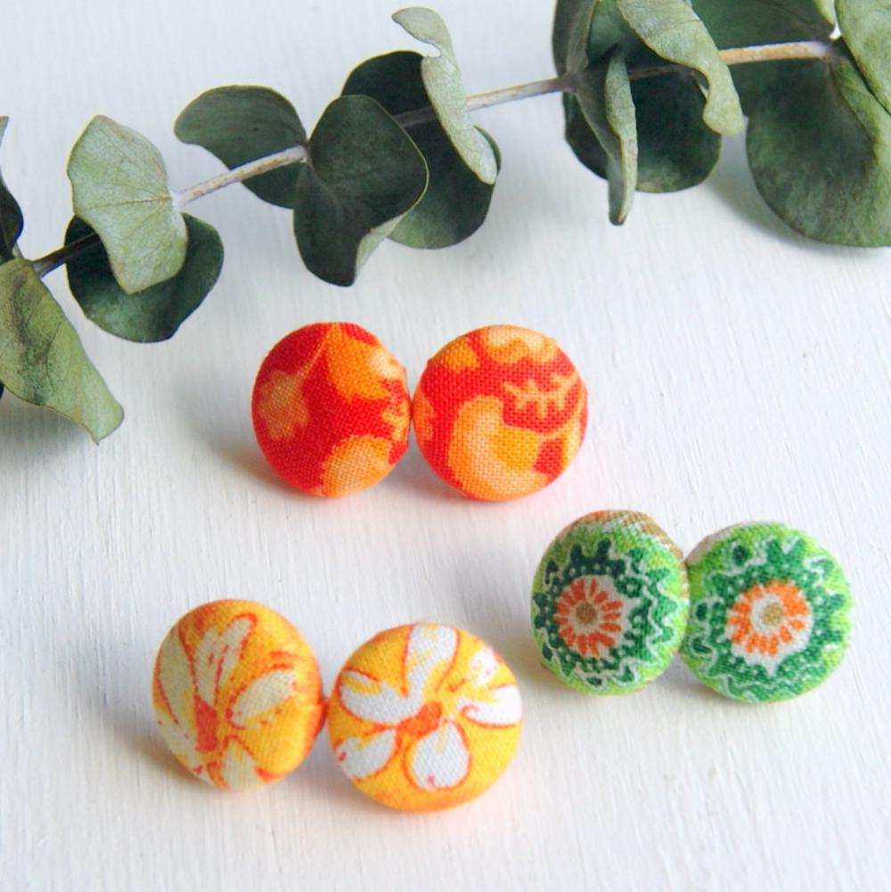 Fabric Stud Earrings - Set of Three - Medium