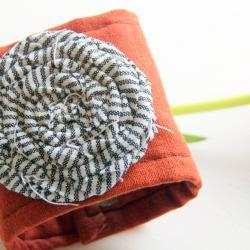 Orange Fabric Rosette Cuff Bracelet